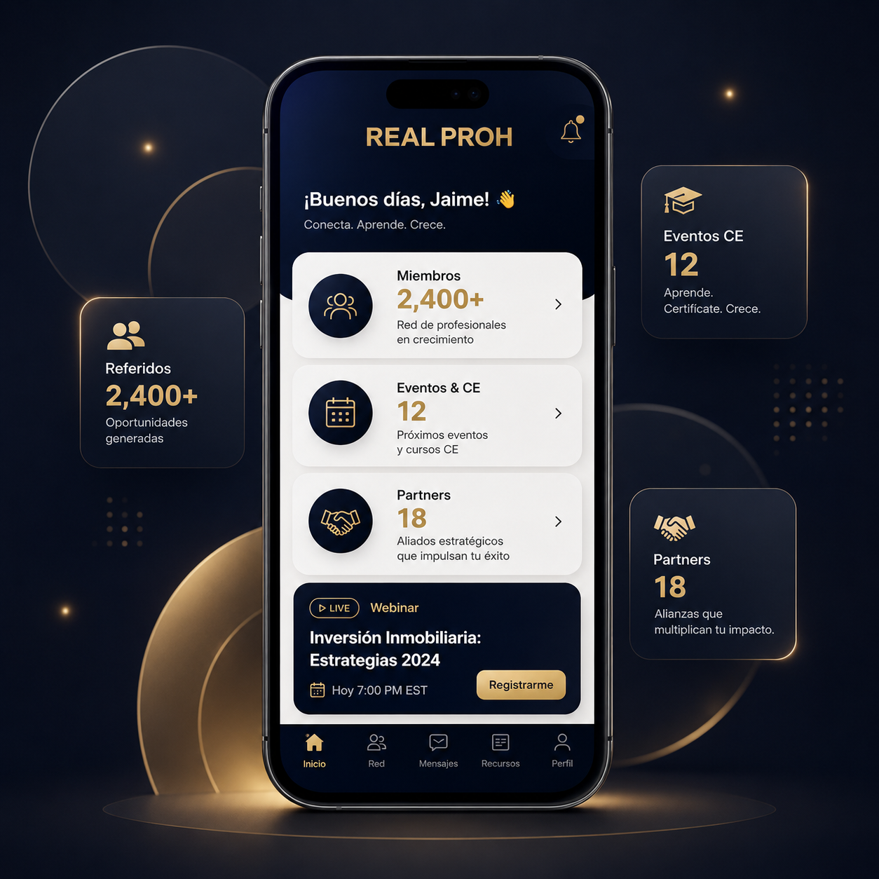 App móvil REAL PROH en celular